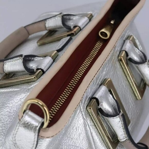 Chloe Etel Hand Bag Leather 2way Silver Auth - Picture 6 of 16